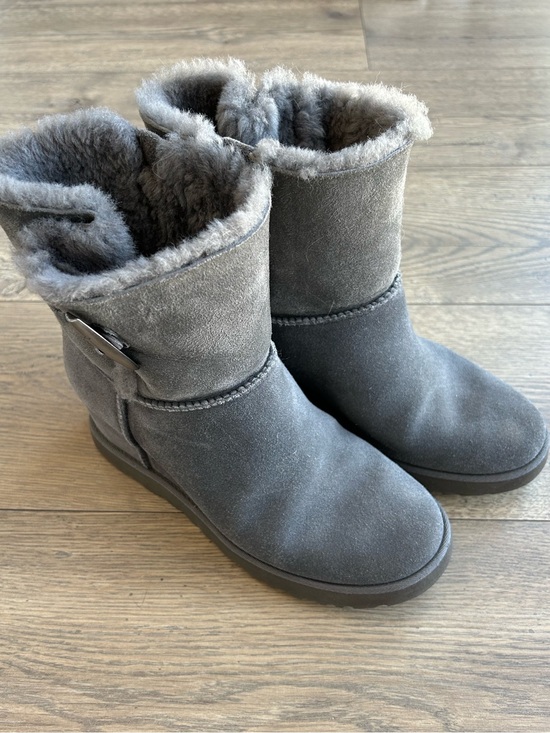 UGG Shoes - UGG Cozy Women's Gray Suede Wedge Booties with Faux Fur Lining